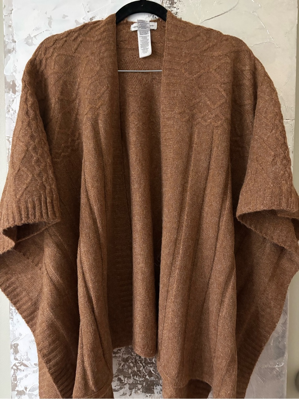 Cupcakes & Cashmere Cable-Knit Open Front Poncho Sweater - Brown